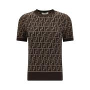 Logo Jacquard Katoenen T-shirt met korte mouwen Fendi , Brown , Dames