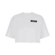 Wit Logo Print Crop T-Shirt Msgm , White , Dames