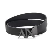 Zwarte Leren Riem met Logogesp Armani Exchange , Black , Heren