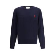 Hart Logo Crew Neck Sweater Ami Paris , Blue , Heren