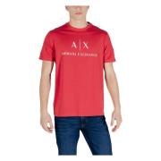 Rode Bedrukte Ronde Hals T-Shirt Armani Exchange , Red , Heren