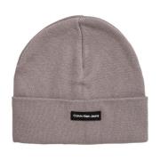 Grijze Effen Polyester Beanie Hat Calvin Klein , Gray , Heren