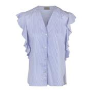 Poplin V-hals Mouwloze Blouse met Ruches Alessia Santi , Blue , Dames