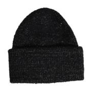 Zwarte Metallic Gebreide Beanie Muts Pieces , Black , Dames