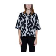 Zwart Linnen Korte Mouw Blouse Street One , Black , Dames