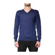 Navy Blauwe Cashmere V-Hals Trui Dolce & Gabbana , Blue , Heren