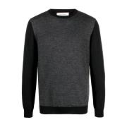 Italiaanse Wol Crew-Neck Gebreide Trui Canali , Black , Heren