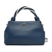 Blauwe geweven handtas met witte en gouden details Guess , Blue , Dame...