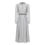 Grijze Bloemenkanten Jurk met Bruine Riem Max Mara , Gray , Dames