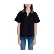 Zwarte Viscose V-hals Shirt Jacqueline de Yong , Black , Dames