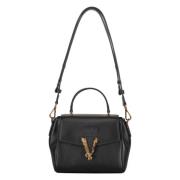 Kalfsleren Crossbody Tas met Klepsluiting Versace , Black , Dames