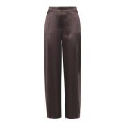 Wijde satijnen broek met elastische taille Maliparmi , Brown , Dames