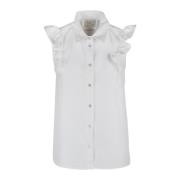 Ruches Mouw Popeline Shirt Alessia Santi , Beige , Dames