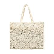 Beige Gevlochten Top Handvat Geborduurde Tas Twinset , Beige , Dames