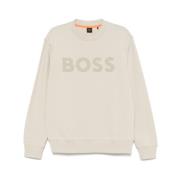 Geribbelde Crew Neck Sweatshirt Lange Mouwen Hugo Boss , Beige , Heren