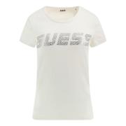 Kiara Korte Mouw Katoenen T-shirt Guess , White , Dames