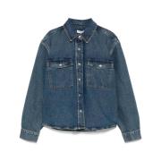 Indigo Blauwe Denim Shirt met Stud Sluitingen Anine Bing , Blue , Dame...