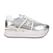 Zilveren Leren Mesh Sneakers Premiata , Gray , Dames