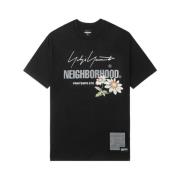 Zwart Bloemen Logo Print Ronde Hals Yohji Yamamoto , Black , Heren