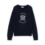 Navy Blue Crew Neck Sweater Sporty & Rich , Blue , Dames