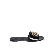 Glanzende Leren Sandalen Open Teen Stijl Dolce & Gabbana , Black , Dam...