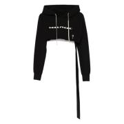 Zwarte Cropped Hoodie met Voorprint Rick Owens , Black , Dames