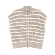 Beige Gestreepte Mouwloze Rits Sweater Brunello Cucinelli , Brown , Da...