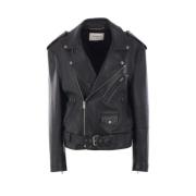 Zwarte Gewatteerde Biker Leren Jas Saint Laurent , Black , Dames