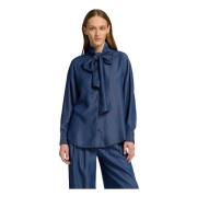 Denim Blouse met Strik Selected Femme , Blue , Dames