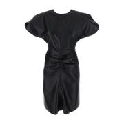 Zwarte jurk met leren ruchedetails Victoria Beckham , Black , Dames