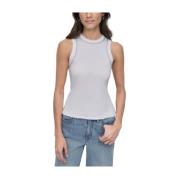 Rhinestone Neck Top voor Elegant Stijl Dkny , White , Dames