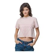 Roos Logo Katoenen T-shirt Guess , Pink , Dames