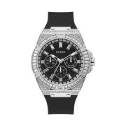 Moderne Zwarte Siliconen Analoge Horloge Guess , Black , Heren