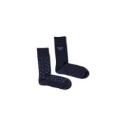 Blauw Print Katoen Crew Socks Emporio Armani , Blue , Heren