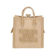 Raffia Handtas met Leren Details Casadei , Beige , Dames