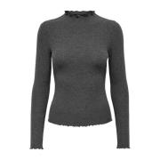 Grijze Geribbelde Gebreide Top Only , Gray , Dames