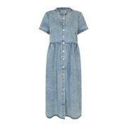 Casual Maxi Jurk in Gewassen Denim Lollys Laundry , Blue , Dames