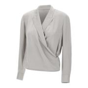 Zijden Wrap Blouse Parel Grijs Theory , Gray , Dames