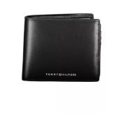 Zwarte Leren Portemonnee met Muntvak Tommy Hilfiger , Black , Heren