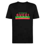 Oversized Zwart T-Shirt met Bedrukt Logo Gucci , Black , Heren