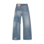 Indigo Blauwe Jeans Met Zijknopen MM6 Maison Margiela , Blue , Dames