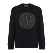 Zwarte Katoenen Sweatshirt met Frontprint Stone Island , Black , Heren