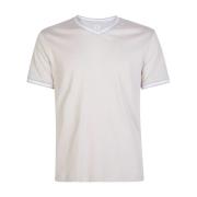 V-hals Katoenen Jersey T-shirt Eleventy , Beige , Heren