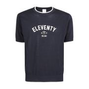 Geborduurd Katoenen Ronde hals T-shirt Eleventy , Blue , Heren