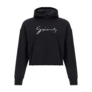 Zwarte Hoodie Sweatshirt Voorzak Lange Mouwen Geribbelde Boorden Given...