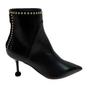 Leren enkellaarsjes met gouden studs Ninalilou , Black , Dames