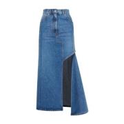 Blauwe Denim Midi Rok met Uitgesneden Details Alexander McQueen , Blue...