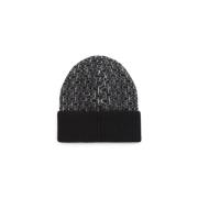 Monogram Fold Turn Up Beanie Calvin Klein , Black , Dames