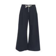 Blauwe Flared Broek met Trekkoord Tailleband Jucca , Blue , Dames