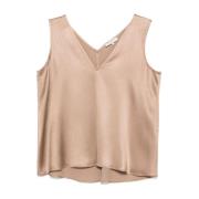 Beige V-hals Mouwloze Top Antonelli Firenze , Beige , Dames